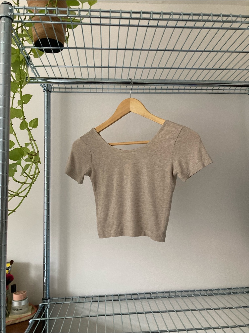 American Apparel Taupe Short Sleeve Scoop Crop Top